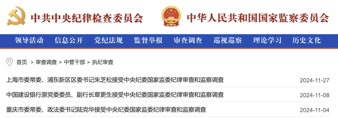 朱芝松、章更生、陆克华等68人被查，唐仁健、王昊、楼文龙、刘星泰等75人被处分！11月反腐月报公布
